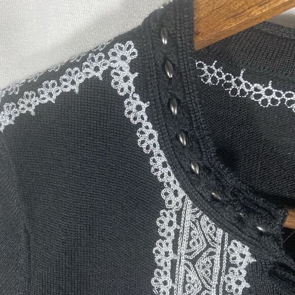 NANETTE LEPORE black white floral embroidery merino wool long sleeve dress XS - Picture 4 of 15